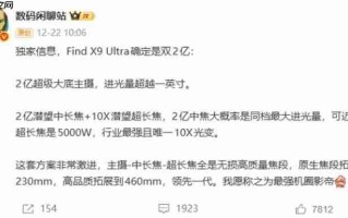 OPPO Find X9 Ultra将3月发布，搭载双2亿长焦