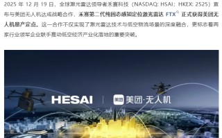 禾赛固态激光雷达 FTX 获美团无人机定点，提升恶劣天气下环境感知能力