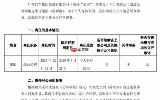 广汽集团：副总经理郑衡因个人身体原因辞职，不再担任公司任何职务