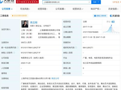 高云翔旗下影视公司注销 前妻董璇曾担任监事一职