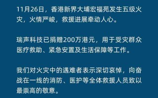 瑞声科技捐赠 200 万港元，支援香港大埔火灾救助
