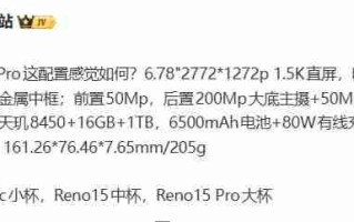 OPPO Reno15 Pro曝光：搭载天玑8450与2亿主摄，11月17日发布