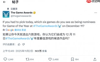 TGA官方提问：你觉得哪六个游戏能入围年度最佳提名？